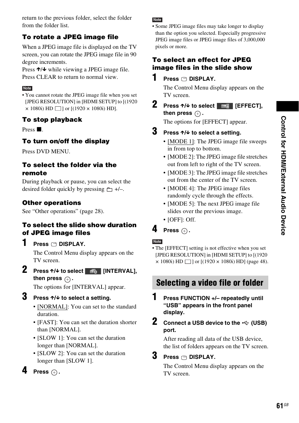 Selecting a video file or folder | Sony DAV-DZ280 User Manual | Page 61 / 104