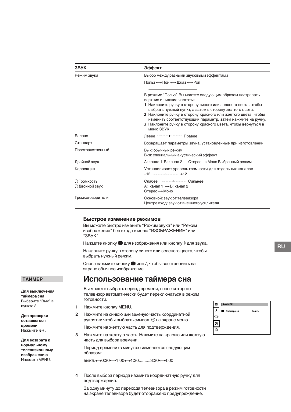 Использование таймера сна, Быстрое изменение режимов | Sony KP-41S5K User Manual | Page 137 / 146