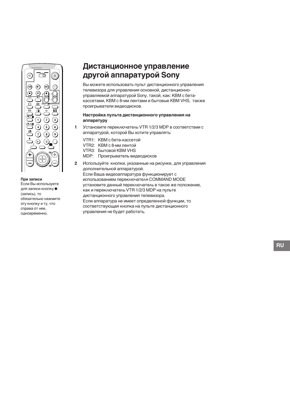 Дистанционное управление другой аппаратурой sony | Sony KP-41S5K User Manual | Page 143 / 146