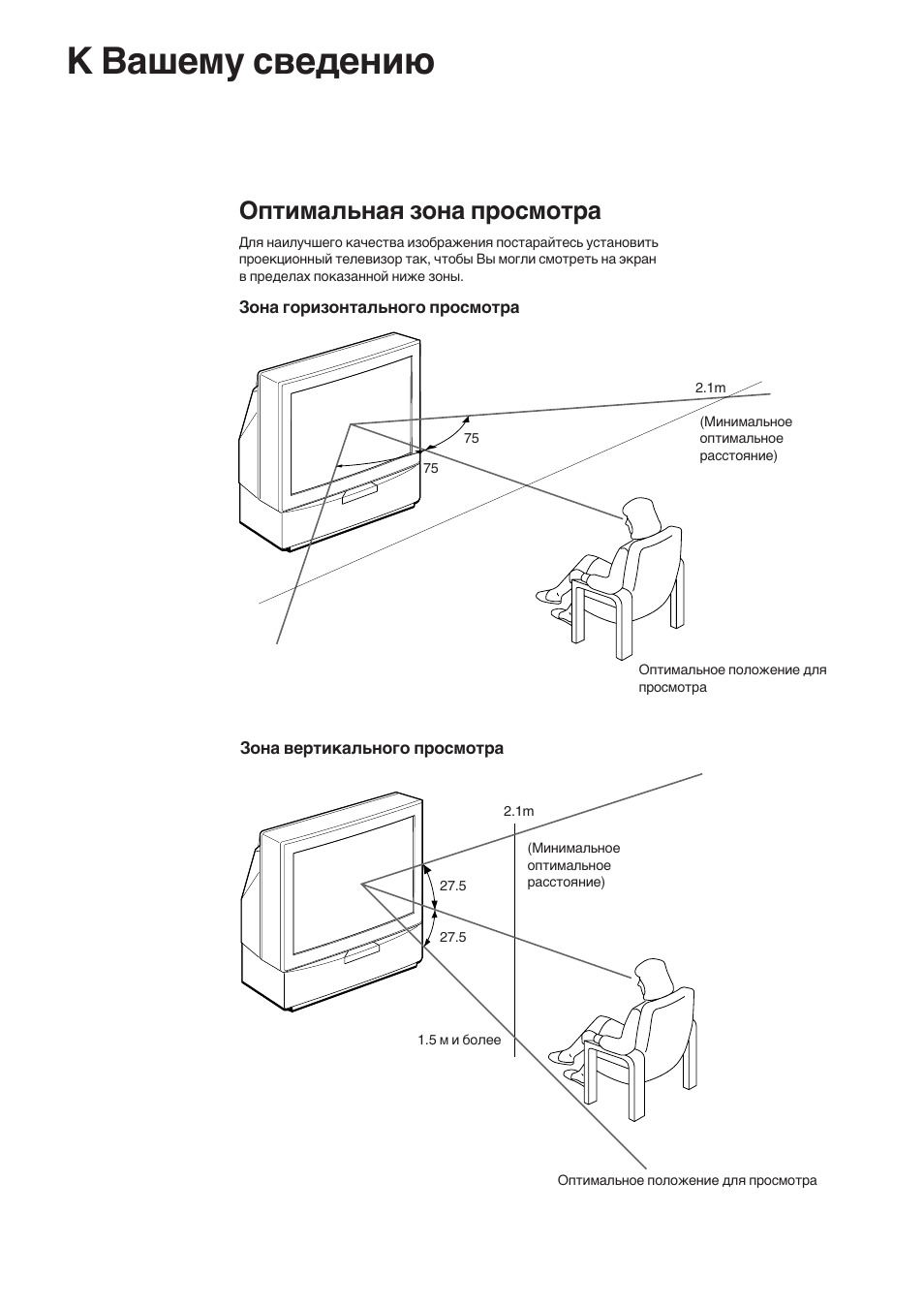 К вашему сведению, Оптимальная зона просмотра | Sony KP-41S5K User Manual | Page 144 / 146