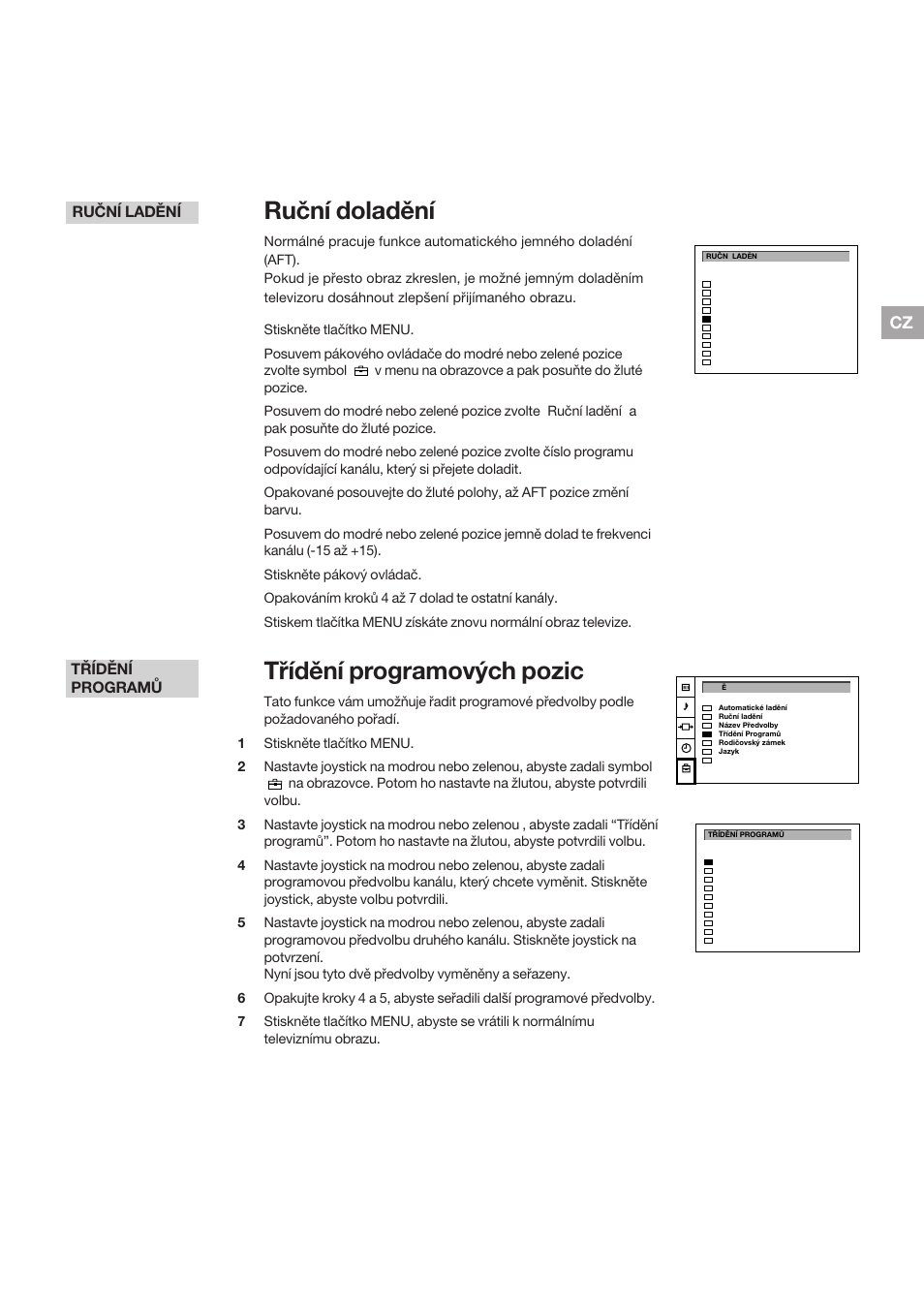 Ruční doladění, Třídění programových pozic, Třídění programů | Ruční ladění | Sony KP-41S5K User Manual | Page 35 / 146