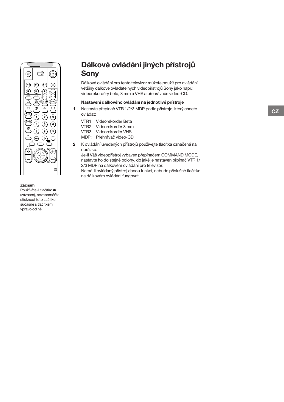 Dálkové ovládání jiných přístrojů sony | Sony KP-41S5K User Manual | Page 47 / 146