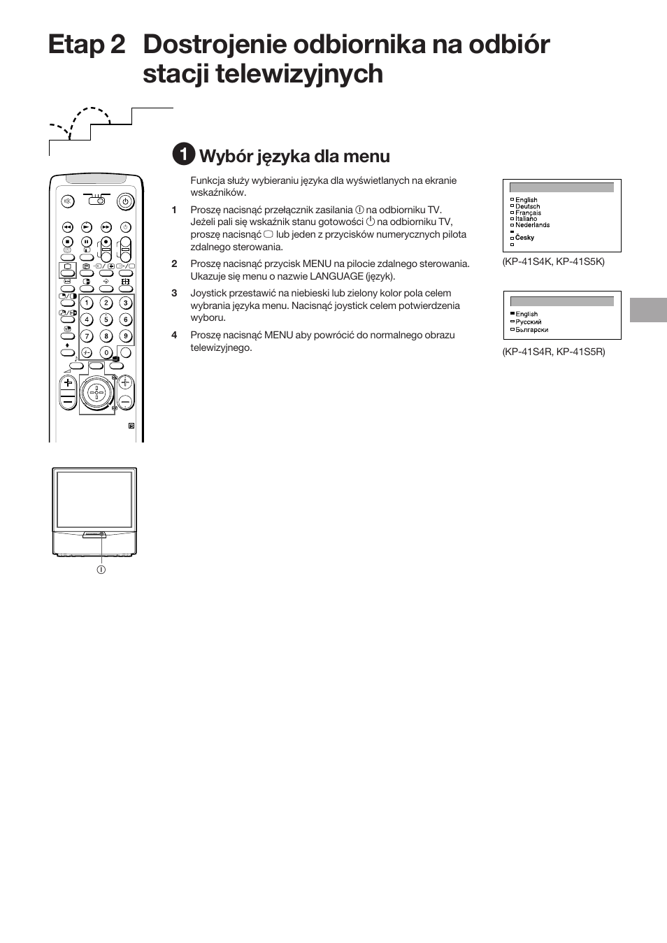 Wybór języka dla menu | Sony KP-41S5K User Manual | Page 55 / 146