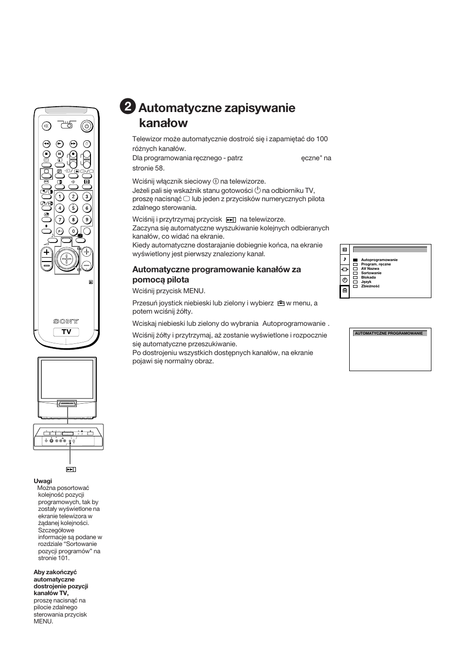 Automatyczne zapisywanie kanałow | Sony KP-41S5K User Manual | Page 56 / 146