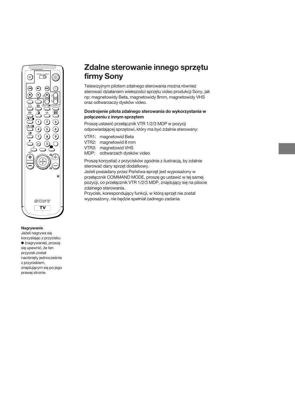 Zdalne sterowanie innego sprzętu firmy sony | Sony KP-41S5K User Manual | Page 71 / 146