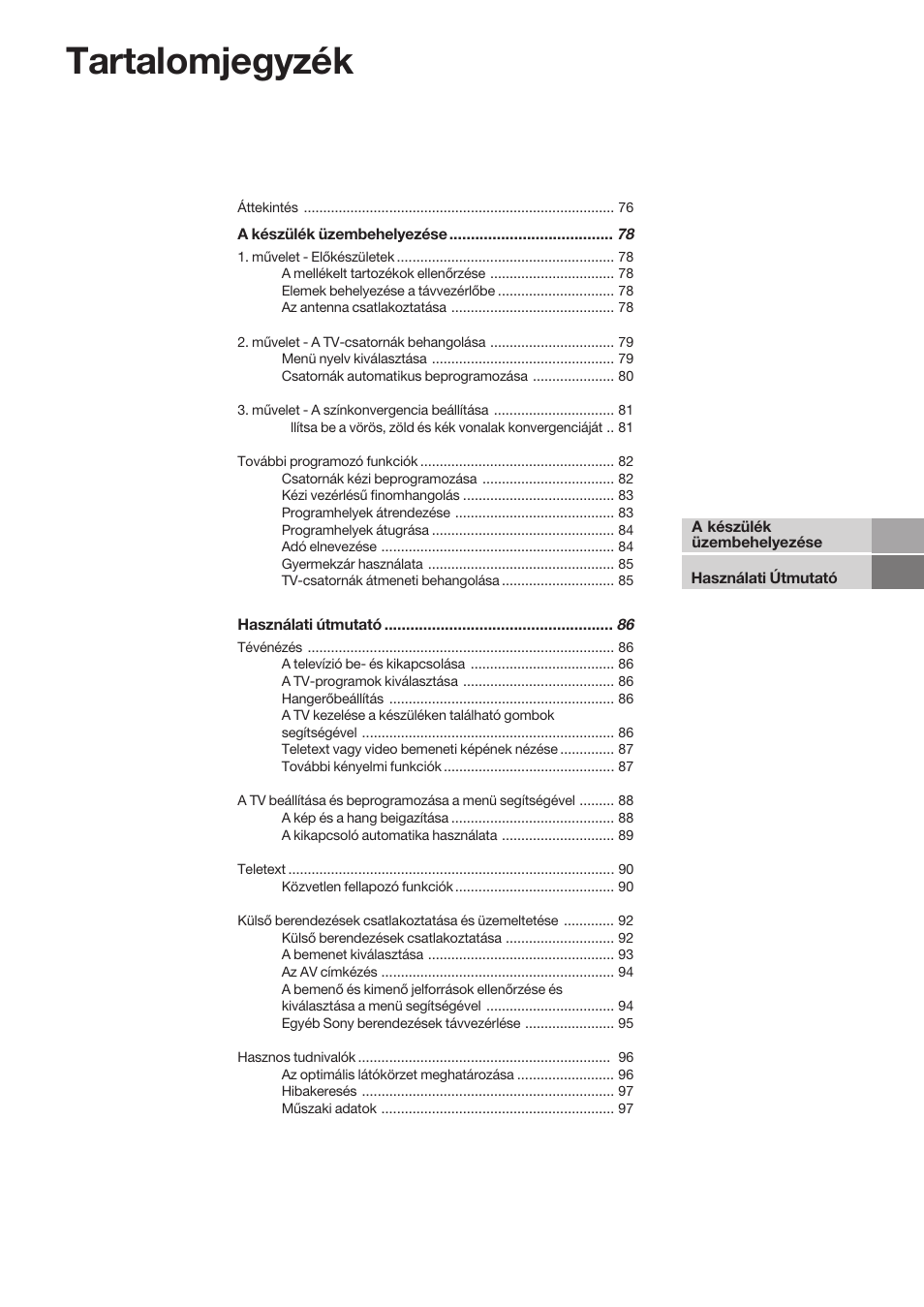 Tartalomjegyzék | Sony KP-41S5K User Manual | Page 75 / 146