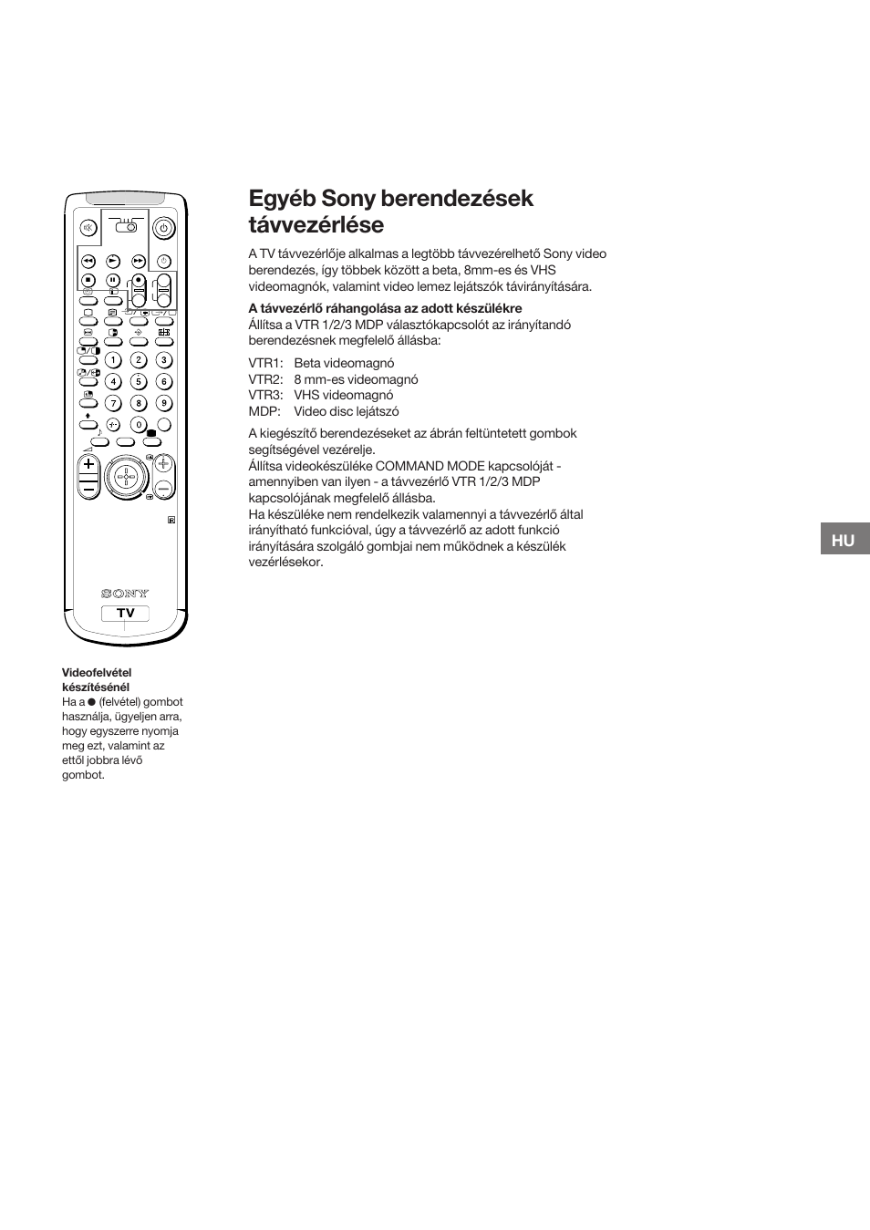 Egyéb sony berendezések távvezérlése | Sony KP-41S5K User Manual | Page 95 / 146