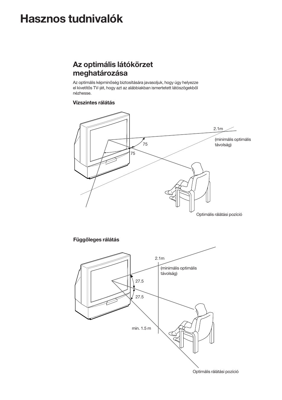 Hasznos tudnivalók, Az optimális látókörzet meghatározása | Sony KP-41S5K User Manual | Page 96 / 146