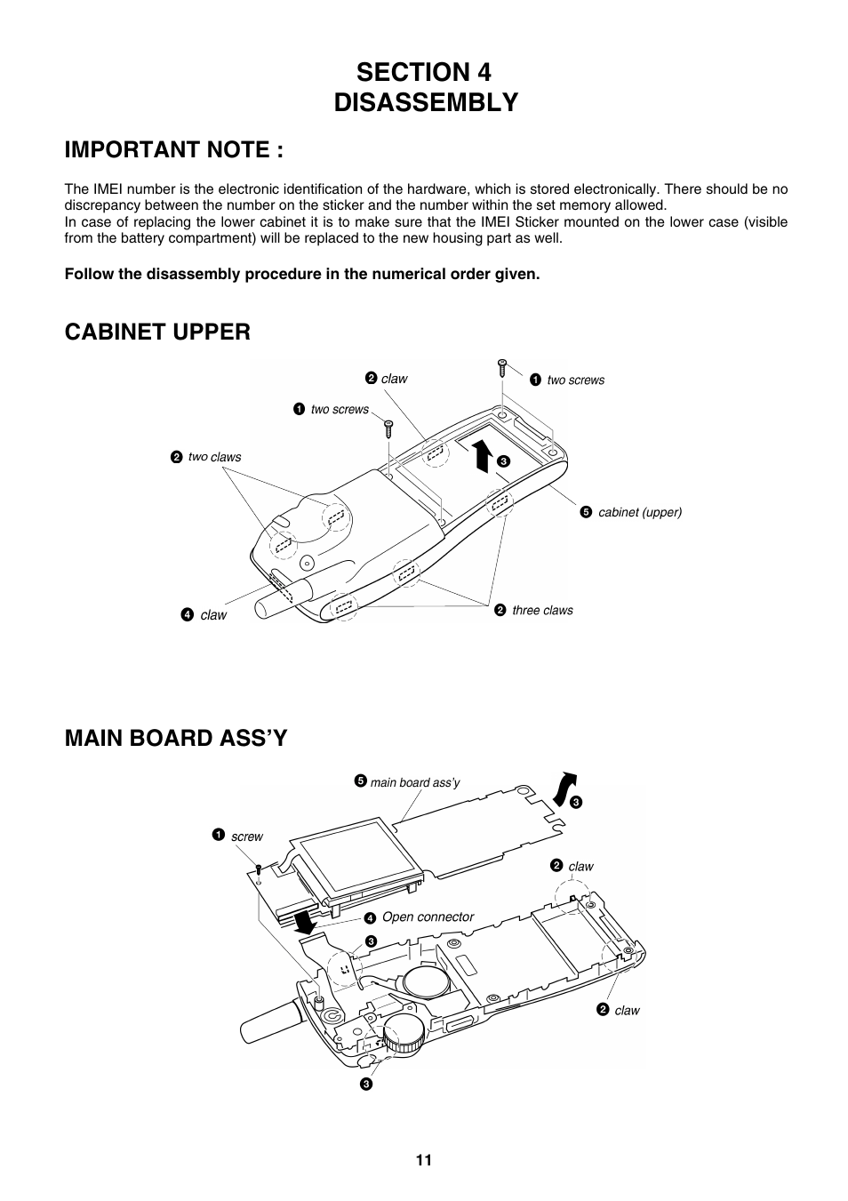 Cabinet upper, Main board assy | Sony CMD-J26 User Manual | Page 11 / 20
