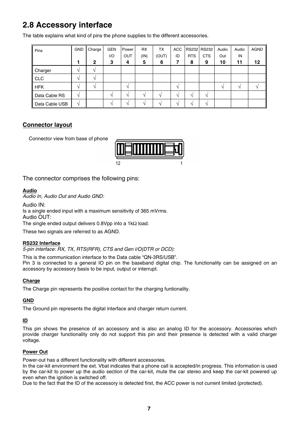 8 accessory interface, Connector layout, The connector comprises the following pins | Sony CMD-J26 User Manual | Page 7 / 20