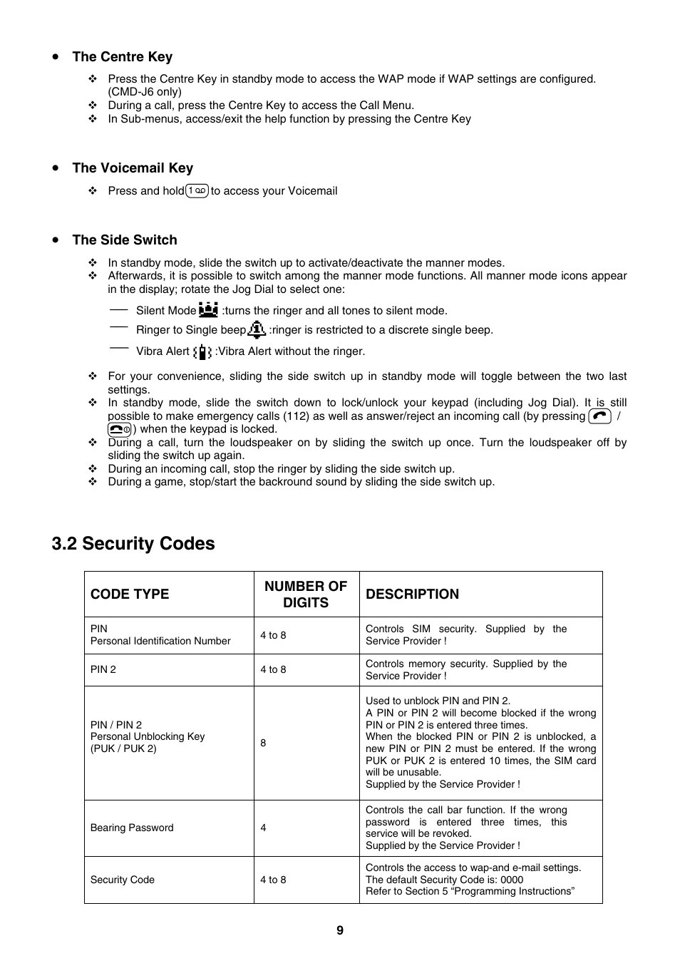 2 security codes | Sony CMD-J26 User Manual | Page 9 / 20