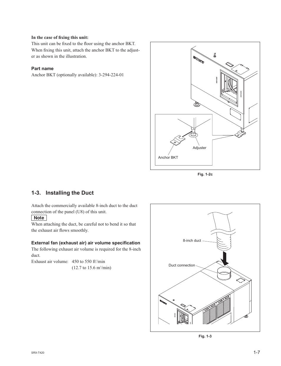 3. installing the duct | Sony SRX-T420 User Manual | Page 13 / 76