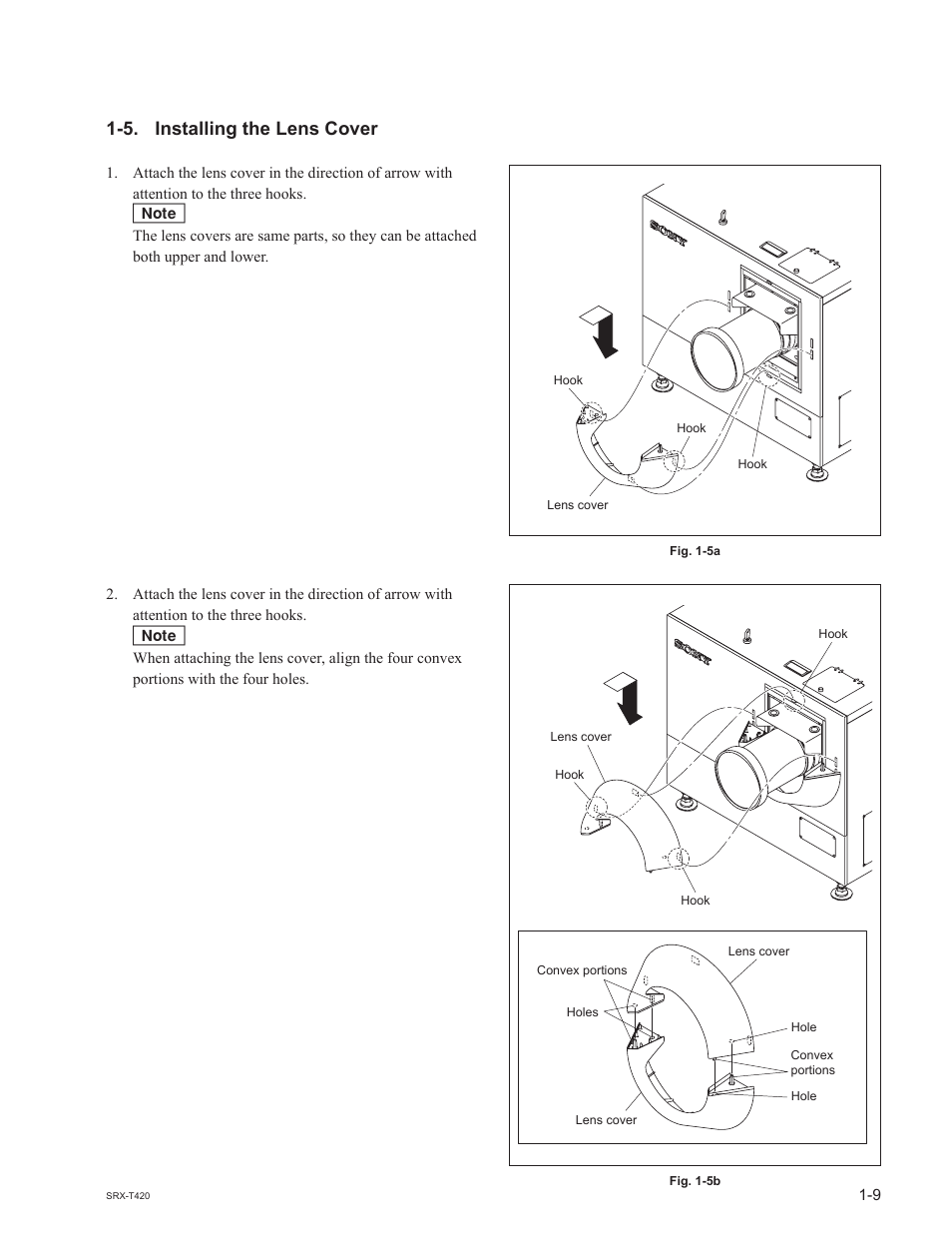 5. installing the lens cover | Sony SRX-T420 User Manual | Page 15 / 76