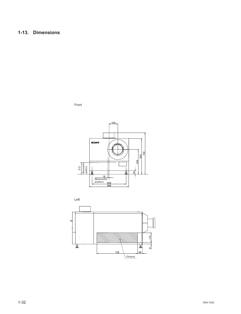 13. dimensions | Sony SRX-T420 User Manual | Page 38 / 76