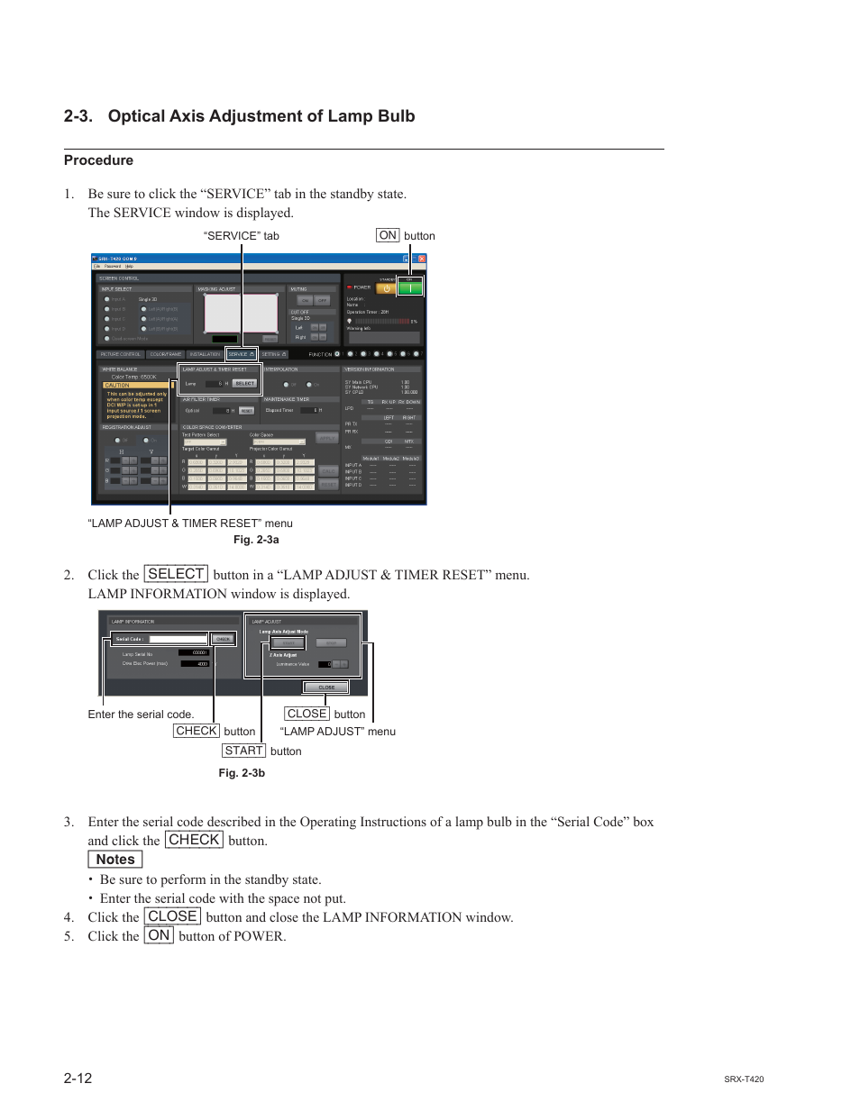 3. optical axis adjustment of lamp bulb | Sony SRX-T420 User Manual | Page 52 / 76