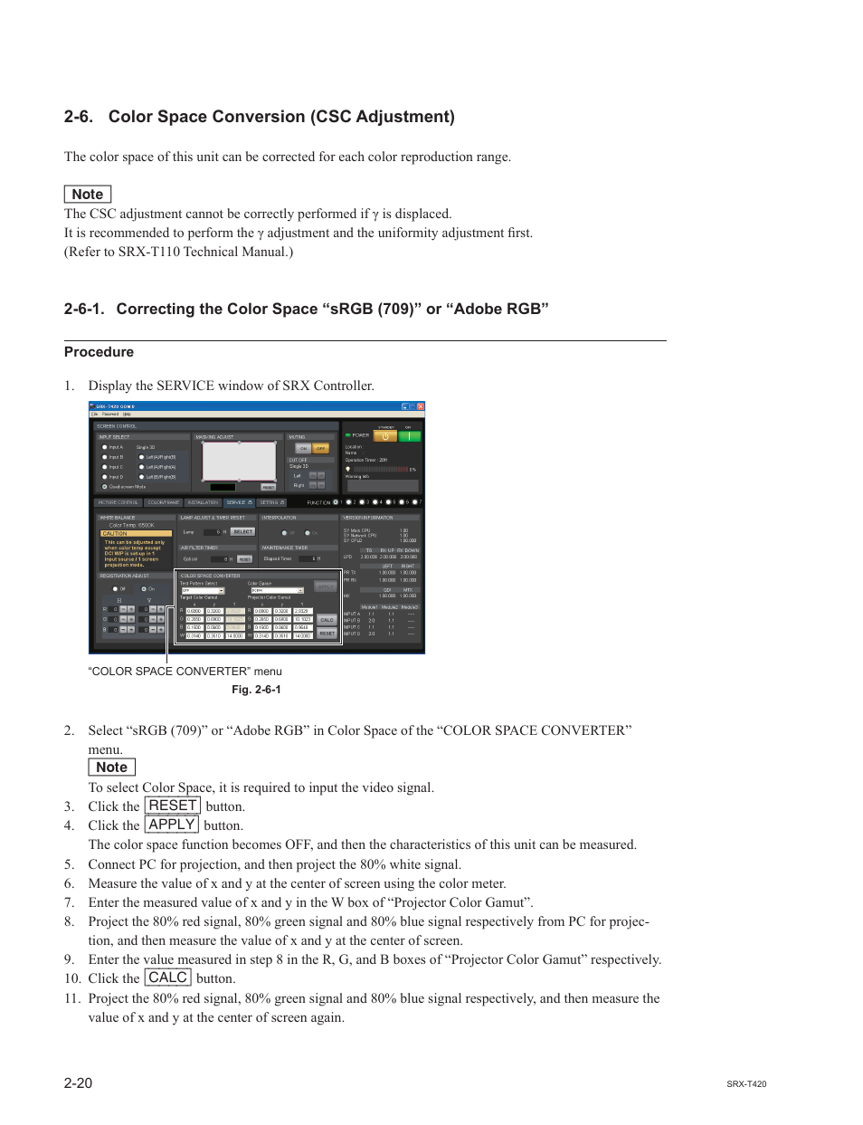 6. color space conversion (csc adjustment) | Sony SRX-T420 User Manual | Page 60 / 76