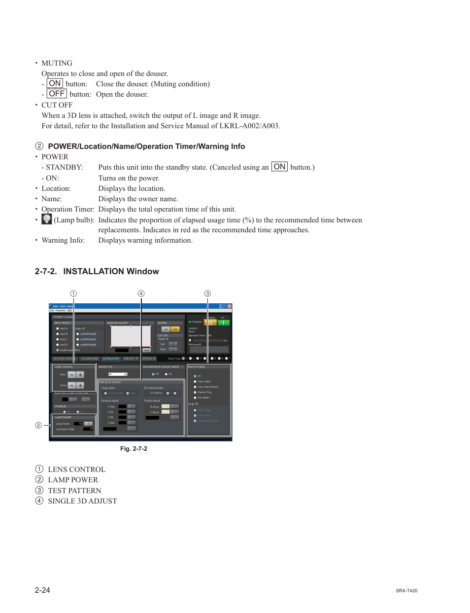 7-2. installation window | Sony SRX-T420 User Manual | Page 64 / 76