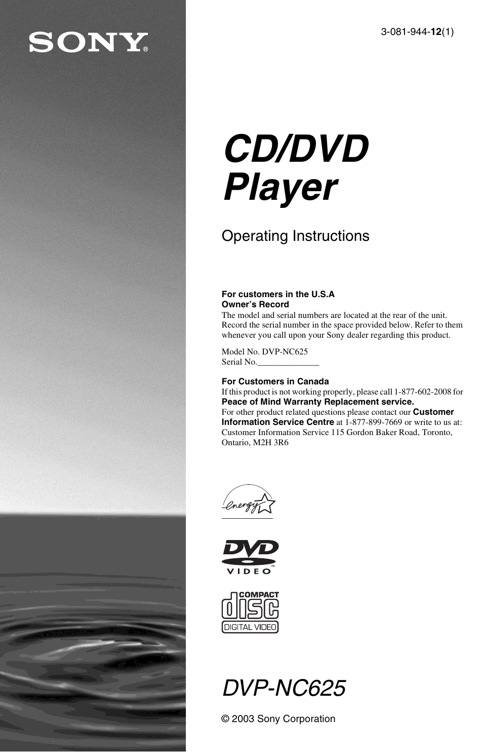 Sony DVP-NC625 User Manual | 68 pages