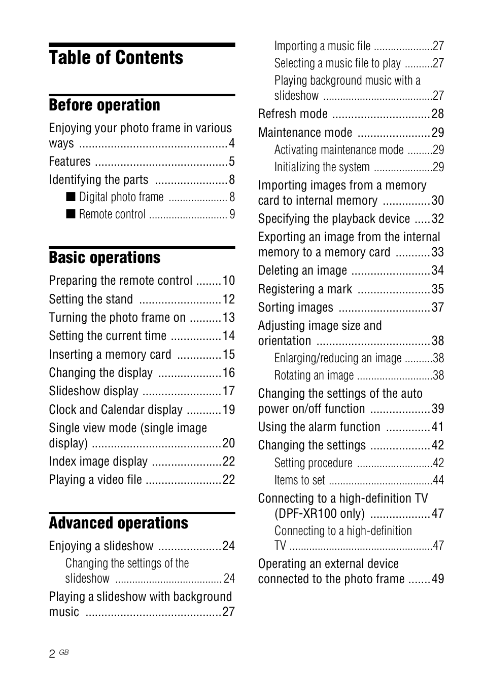 Sony S-FRAME DPF-VR100 User Manual | Page 2 / 64