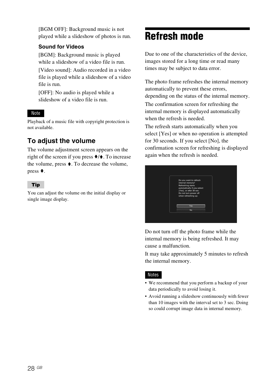 Refresh mode | Sony S-FRAME DPF-VR100 User Manual | Page 28 / 64