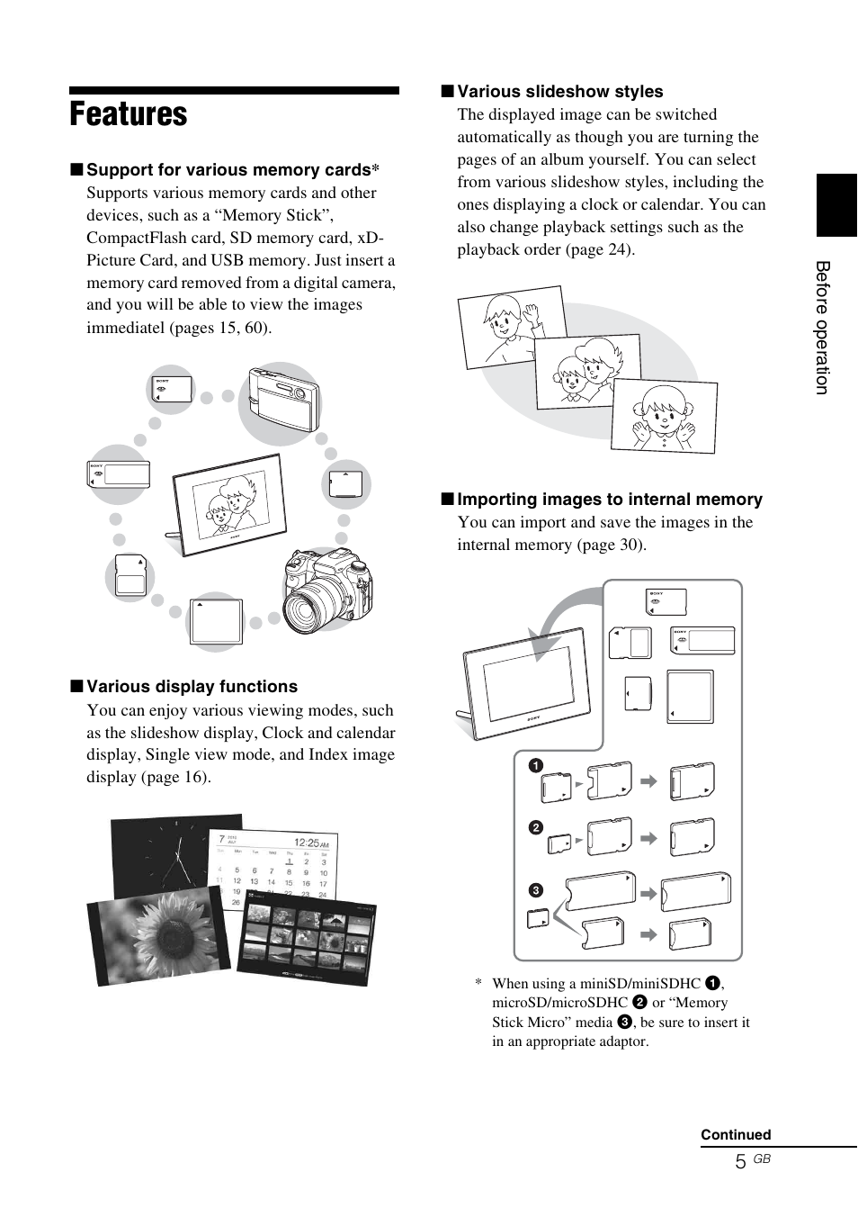 Features | Sony S-FRAME DPF-VR100 User Manual | Page 5 / 64