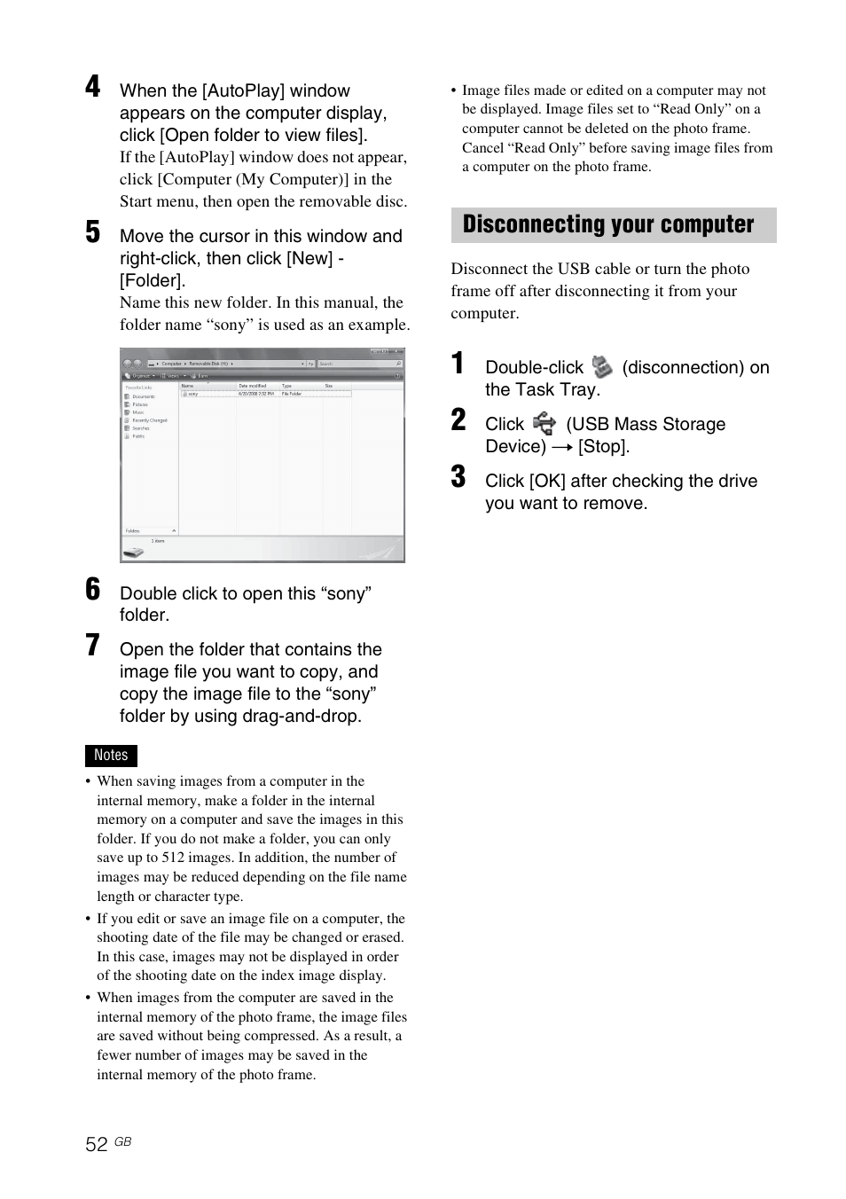 Disconnecting your computer | Sony S-FRAME DPF-VR100 User Manual | Page 52 / 64