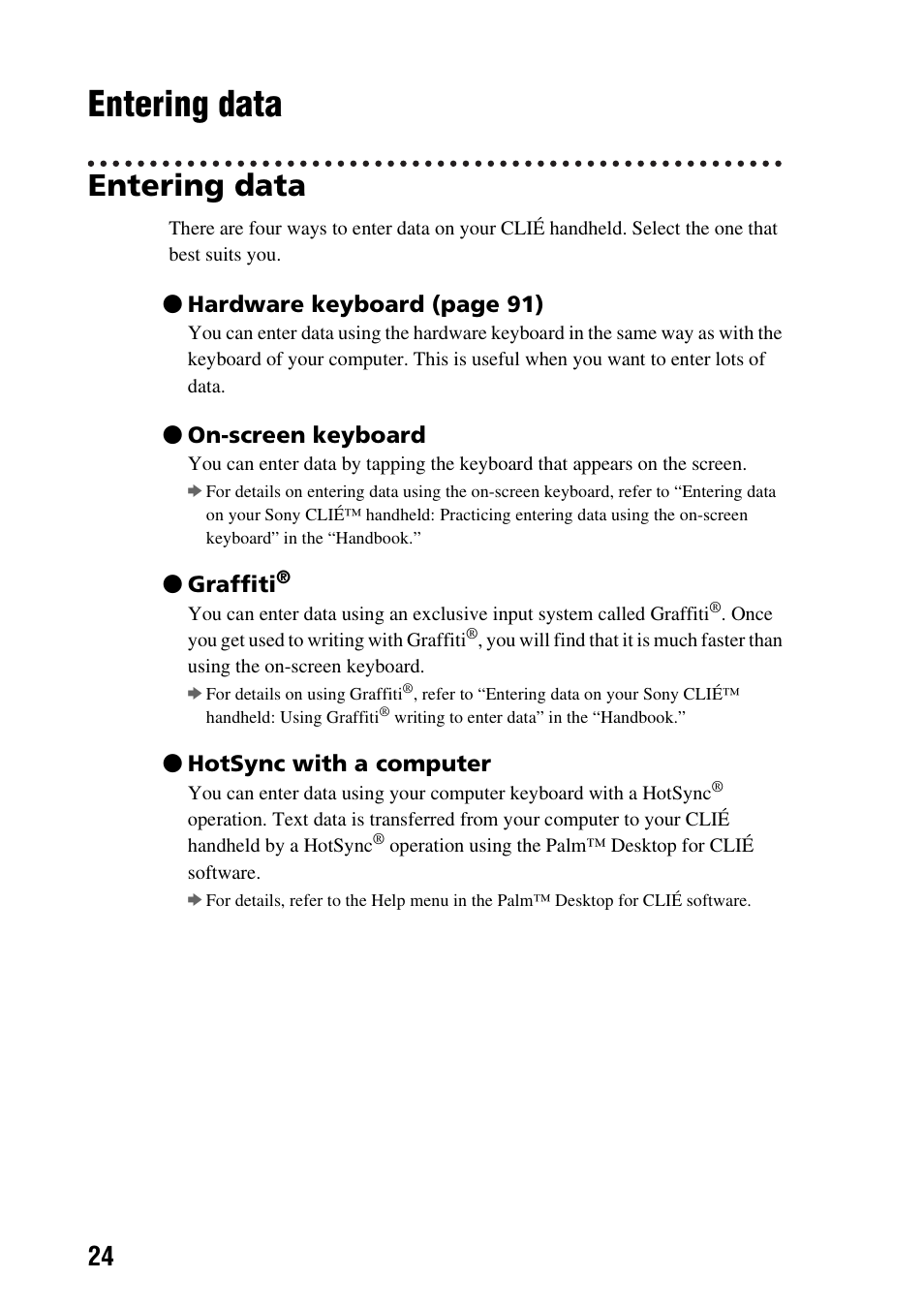 Entering data | Sony PEG-TG50 User Manual | Page 24 / 100