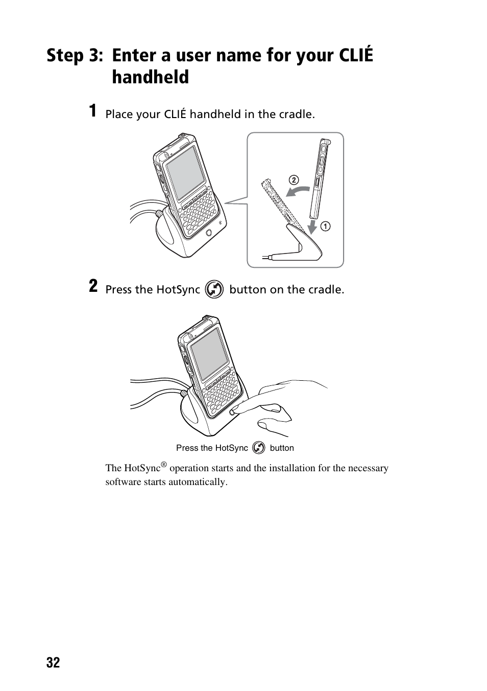 Step 3: enter a user name for your clié handheld, Enter a user name for your, Clié handheld | Sony PEG-TG50 User Manual | Page 32 / 100