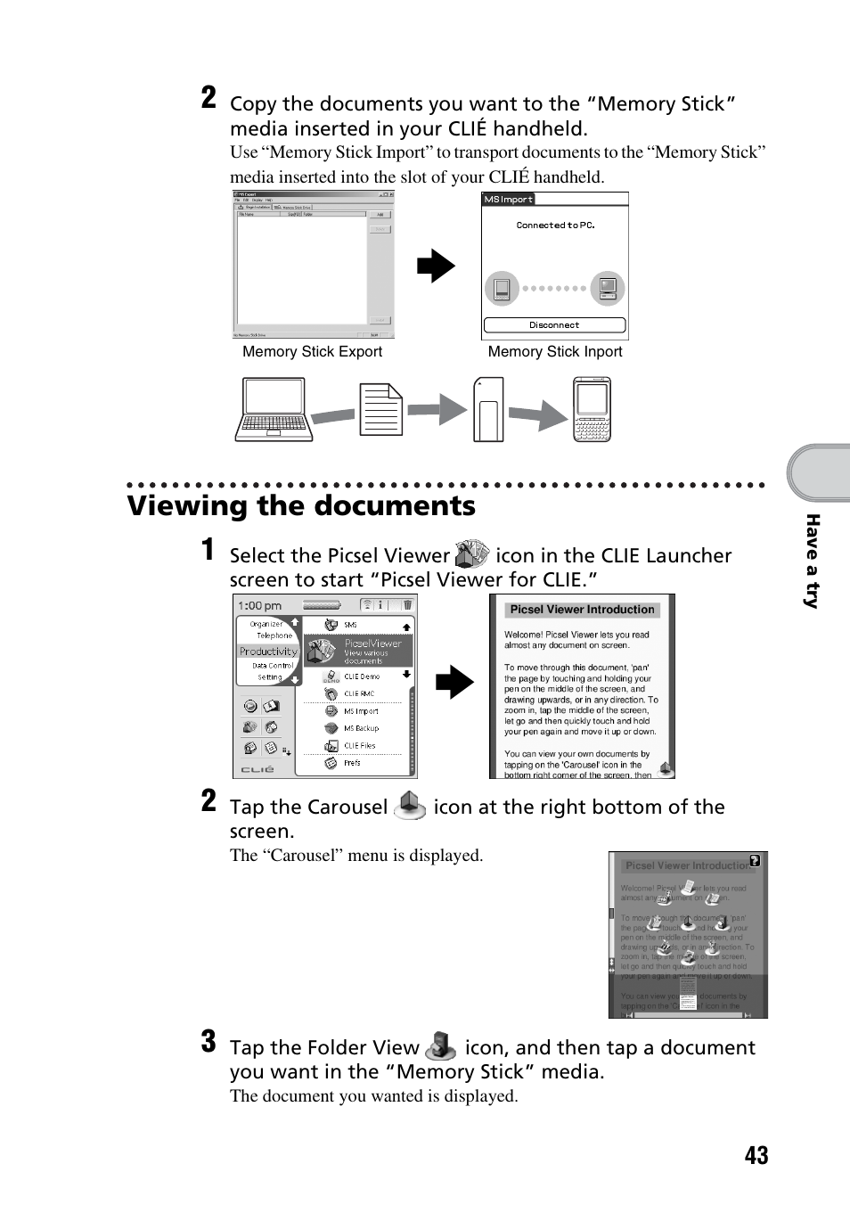 Viewing the documents | Sony PEG-TG50 User Manual | Page 43 / 100