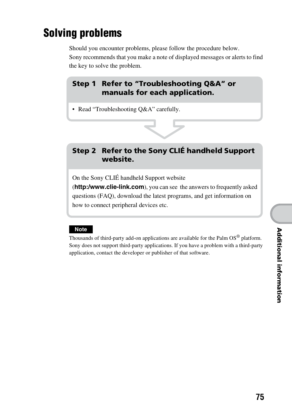 Solving problems | Sony PEG-TG50 User Manual | Page 75 / 100