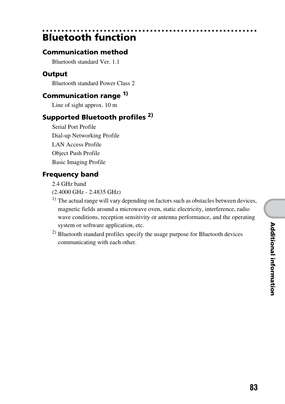 Bluetooth function | Sony PEG-TG50 User Manual | Page 83 / 100