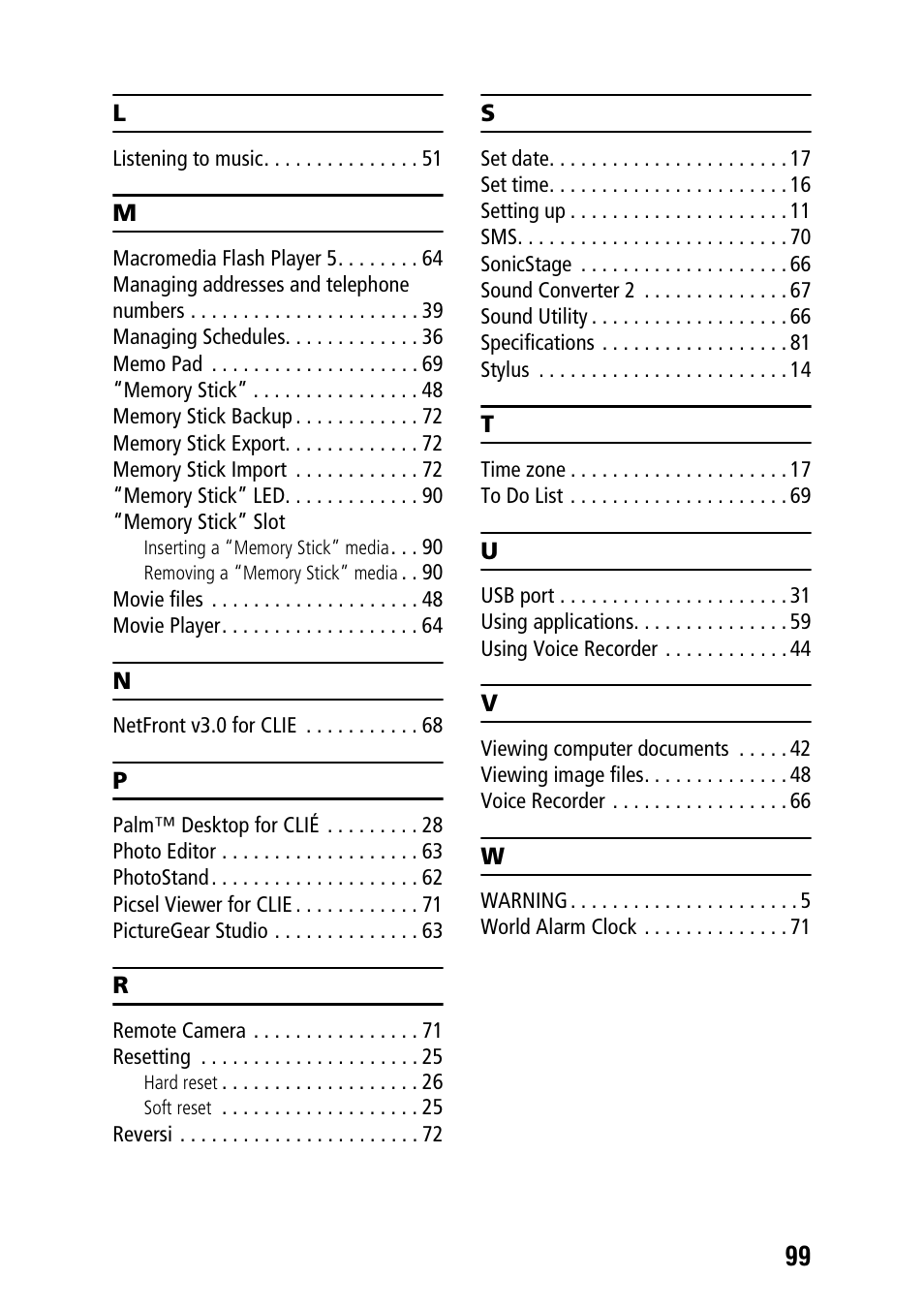 Sony PEG-TG50 User Manual | Page 99 / 100