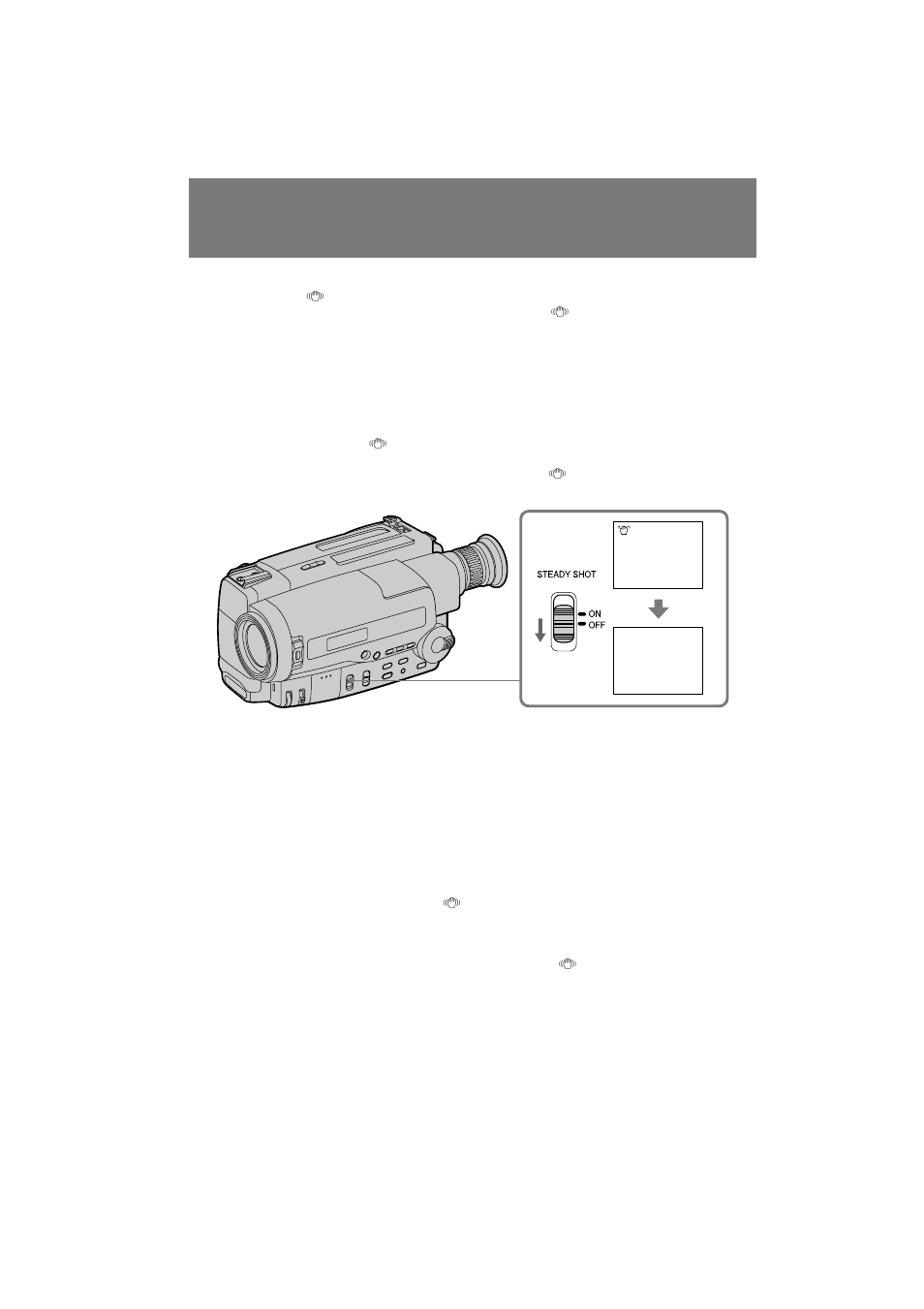 Releasing the steady shot function, Йъно˛˜вмлв ùûìíˆëë steady shot | Sony CCD TR 502 E User Manual | Page 42 / 88