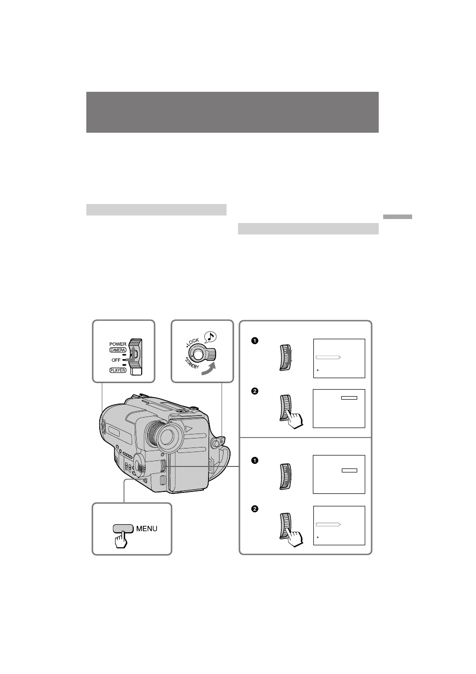 Superimposing a title, З‡оуквмлв м‡‰флтл, Selecting the language | З˚·у flб˚н | Sony CCD TR 502 E User Manual | Page 43 / 88