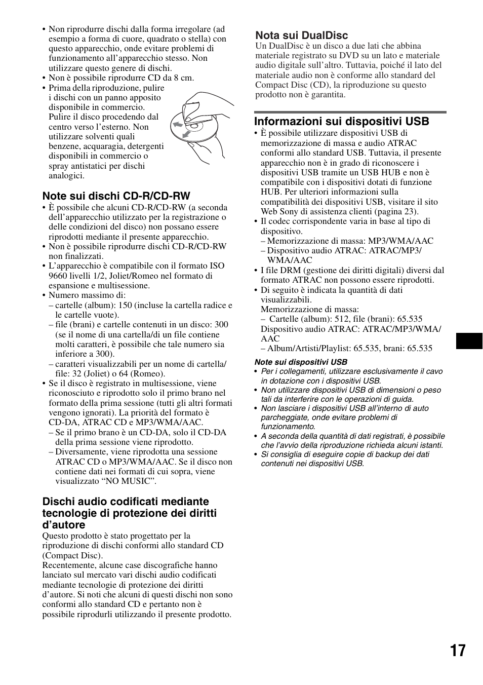 Informazioni sui dispositivi usb, Nota sui dualdisc | Sony ATRAC AD CDX-GT610U User Manual | Page 85 / 116