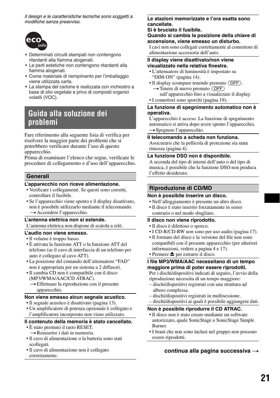 Guida alla soluzione dei problemi | Sony ATRAC AD CDX-GT610U User Manual | Page 89 / 116