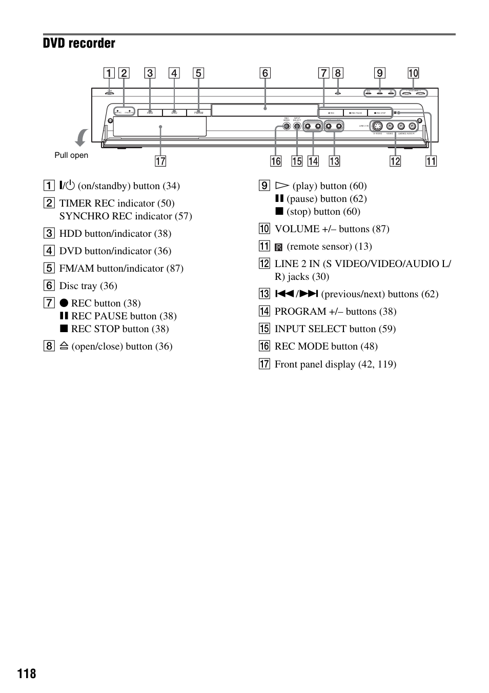 Dvd recorder, Pull open | Sony DAR-RH7000 User Manual | Page 118 / 536