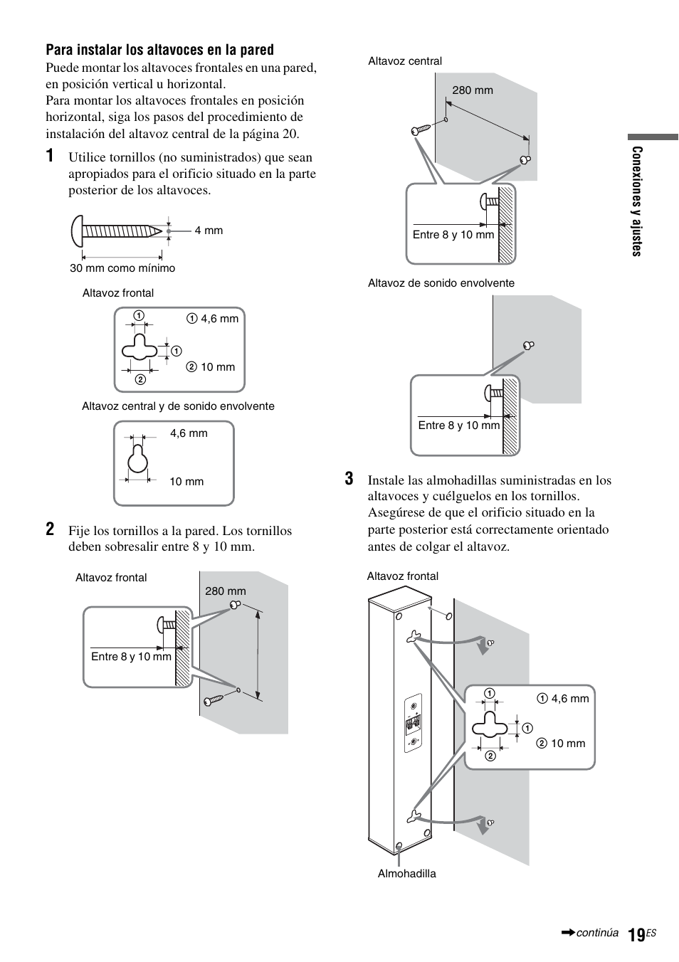 Para instalar los altavoces en la pared | Sony DAR-RH7000 User Manual | Page 145 / 536