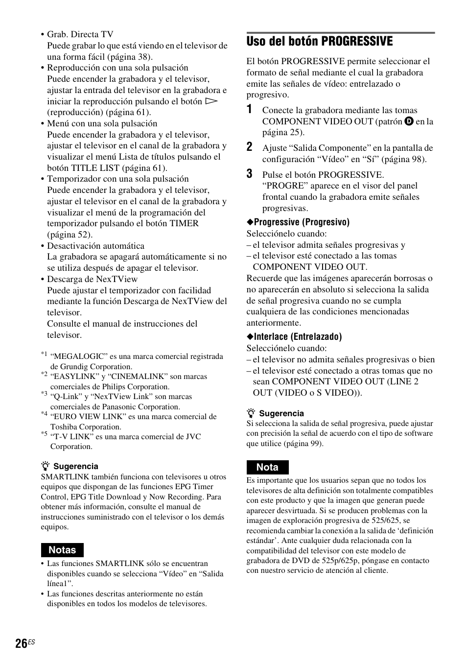 Uso del botón progressive | Sony DAR-RH7000 User Manual | Page 152 / 536