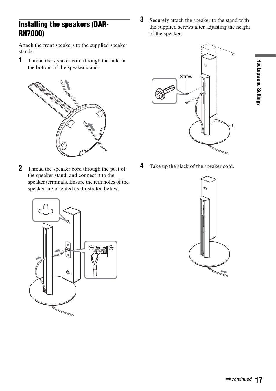 Installing the speakers (dar- rh7000) | Sony DAR-RH7000 User Manual | Page 17 / 536