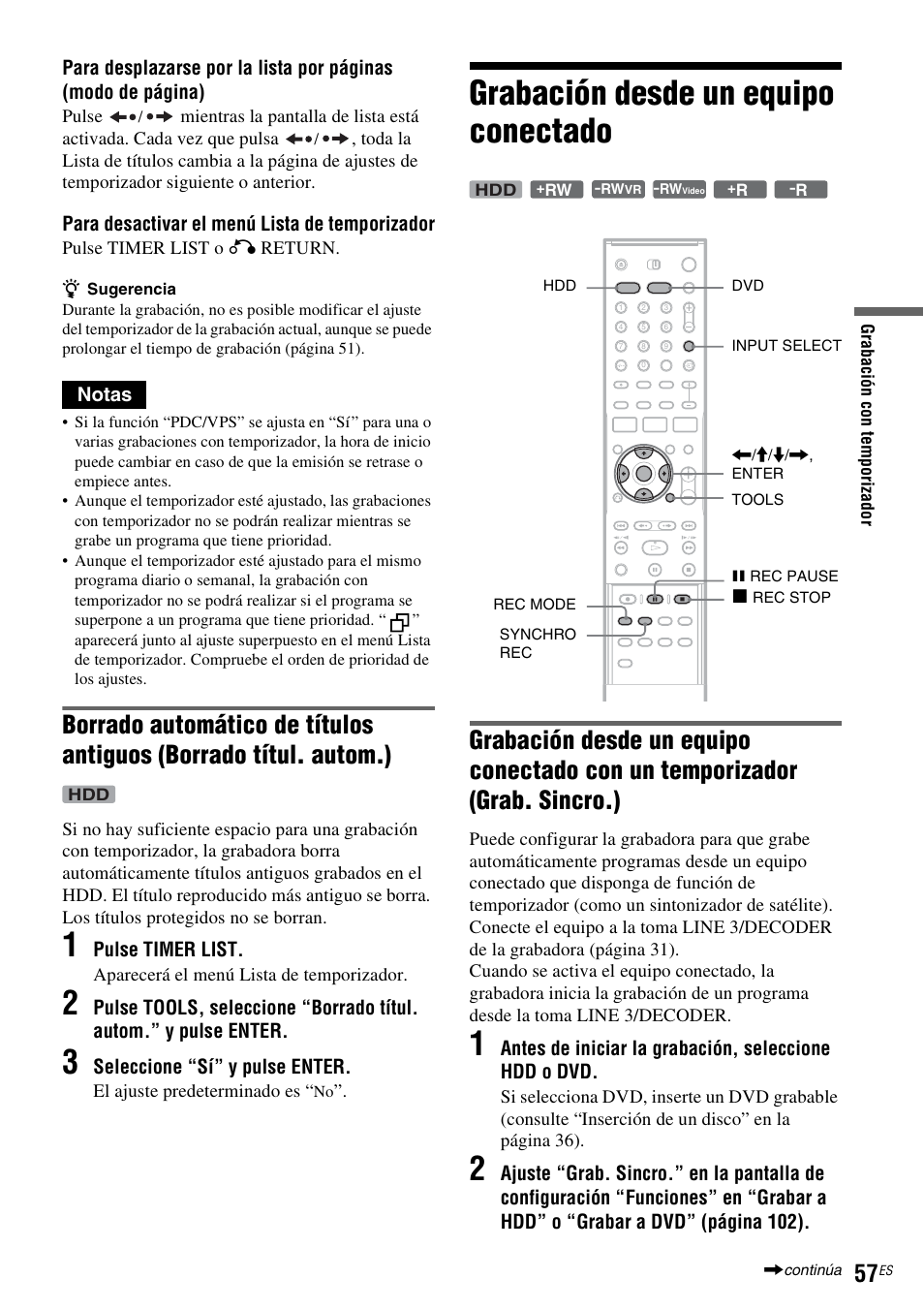 Grabación desde un equipo conectado | Sony DAR-RH7000 User Manual | Page 183 / 536