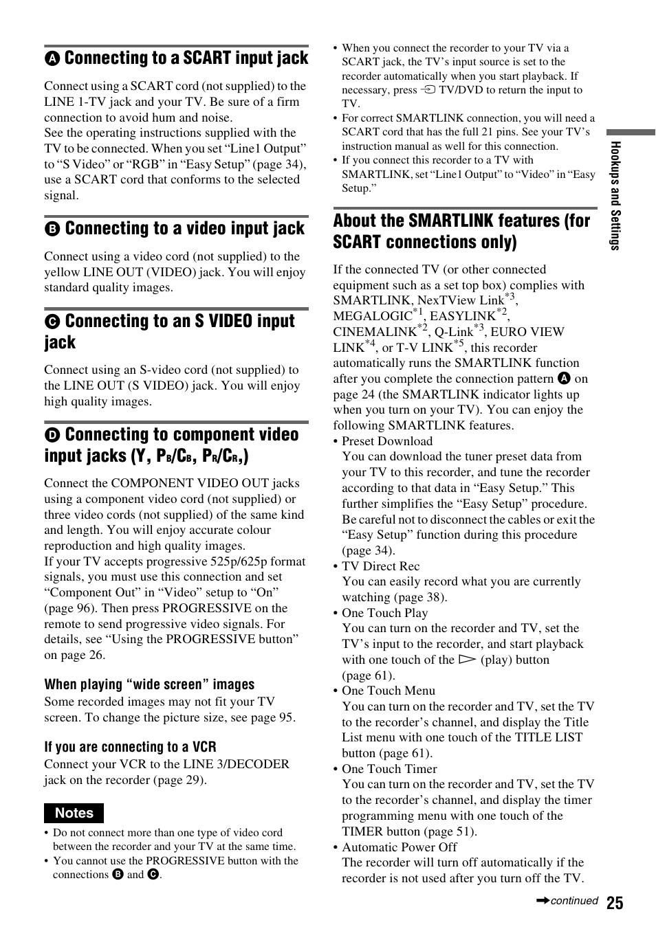 Connecting to a scart input jack, Connecting to a video input jack, Connecting to an s video input jack | Connecting to component video input jacks (y, p | Sony DAR-RH7000 User Manual | Page 25 / 536