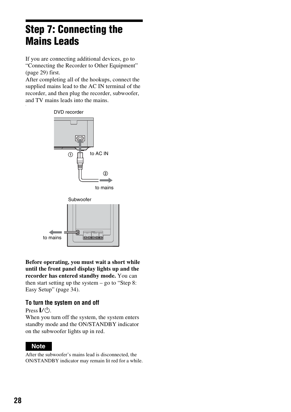 Step 7: connecting the mains leads | Sony DAR-RH7000 User Manual | Page 28 / 536