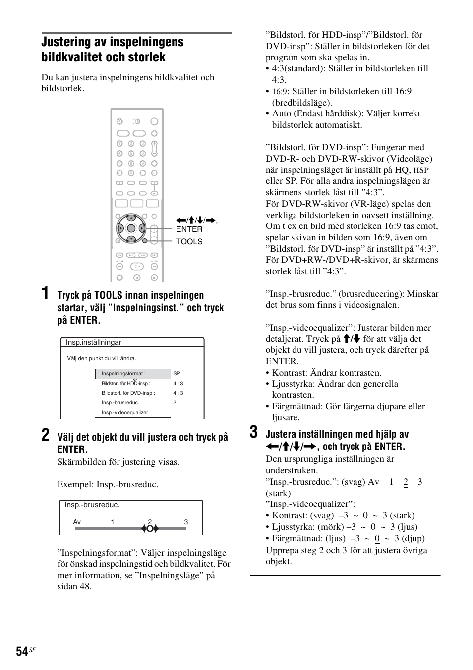 Sid. 54), Välj det objekt du vill justera och tryck på enter | Sony DAR-RH7000 User Manual | Page 312 / 536
