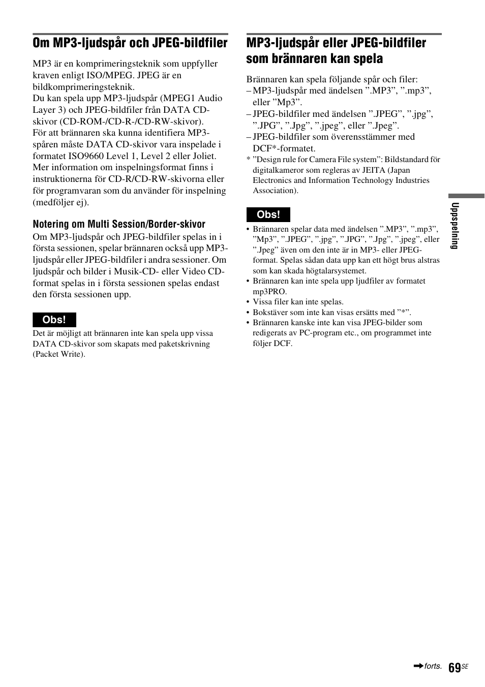 Om mp3-ljudspår och jpeg-bildfiler | Sony DAR-RH7000 User Manual | Page 327 / 536