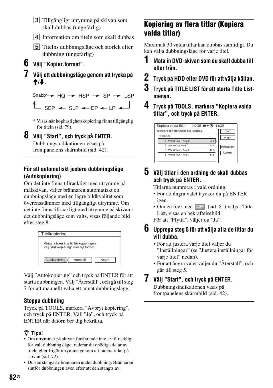 Kopiering av flera titlar (kopiera valda titlar) | Sony DAR-RH7000 User Manual | Page 340 / 536