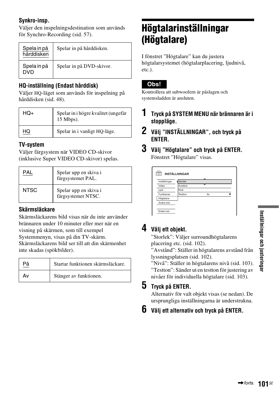 Högtalarinställningar (högtalare), Sid. 101) | Sony DAR-RH7000 User Manual | Page 359 / 536
