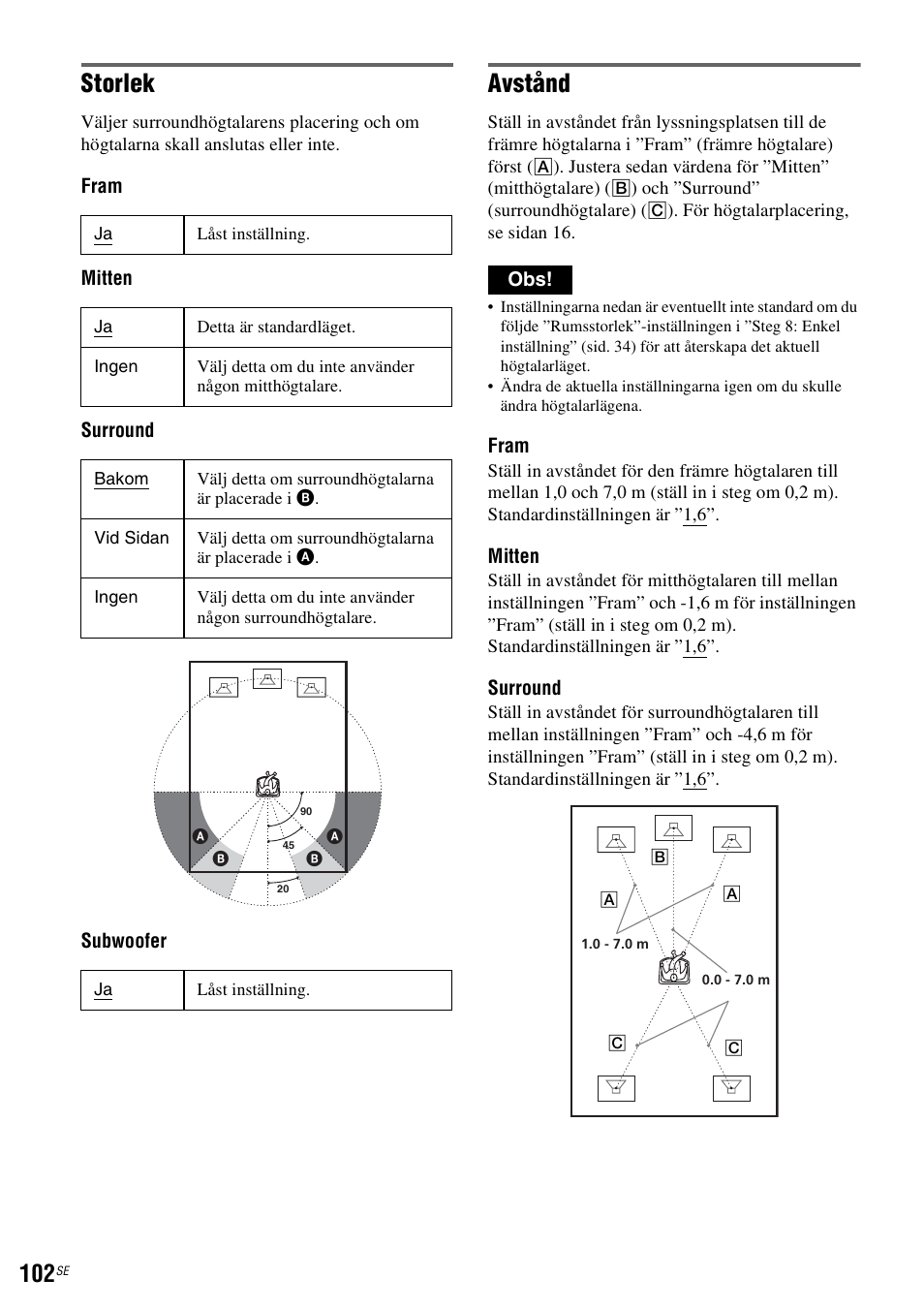 Sid. 102), Storlek, Avstånd | Sony DAR-RH7000 User Manual | Page 360 / 536
