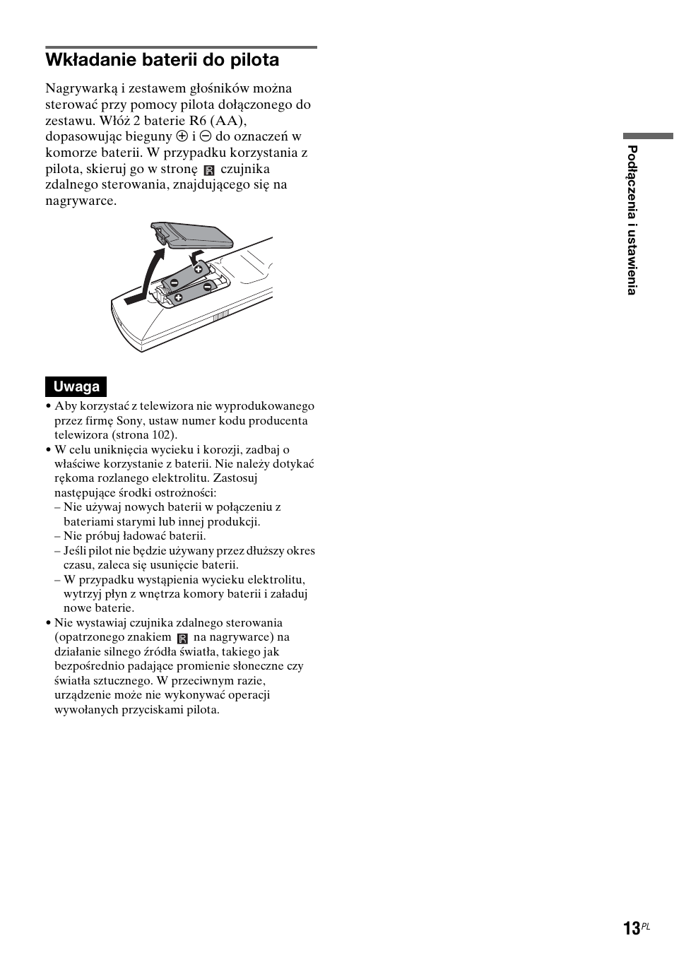 Wkładanie baterii do pilota | Sony DAR-RH7000 User Manual | Page 399 / 536