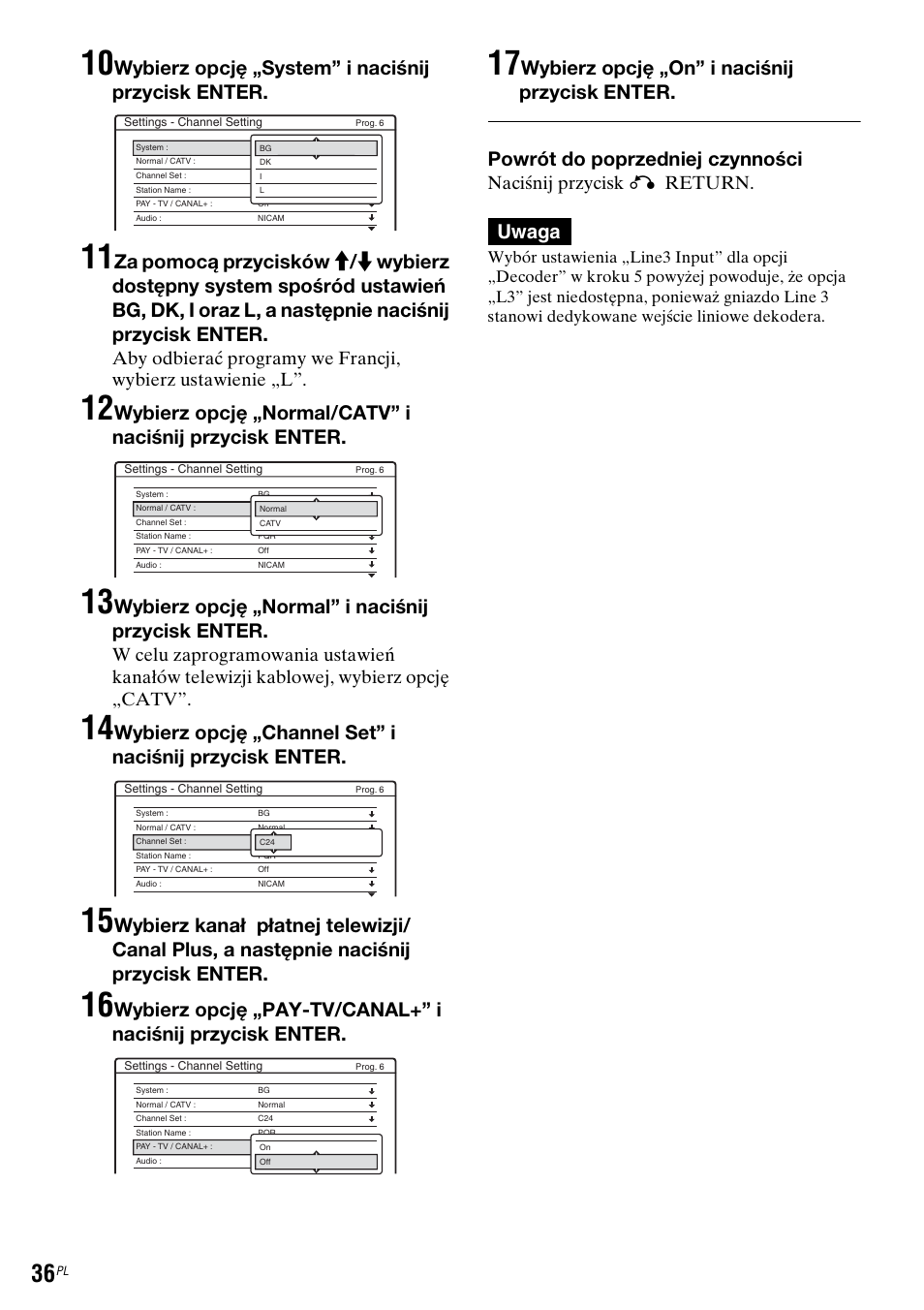 Wybierz opcję „system” i naciśnij przycisk enter, Wybierz opcję „normal” i naciśnij przycisk enter, Uwaga | Naciśnij przycisk o return | Sony DAR-RH7000 User Manual | Page 422 / 536